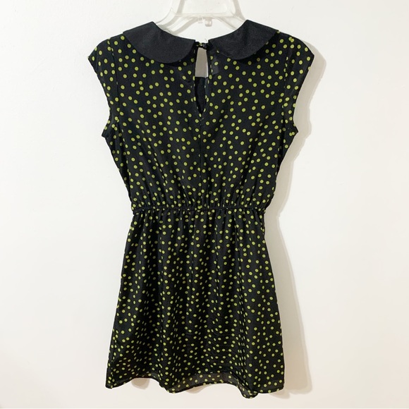BeBop Polka Dot Pattern Peter Pan Collar Dress Back Key Hole Elastic Waist 🖤💚 - Picture 3 of 11